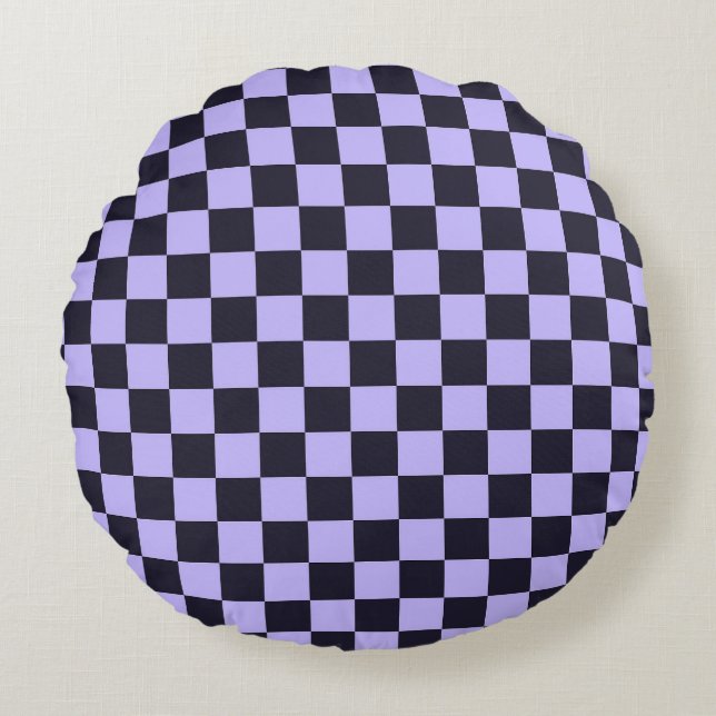 French lilac chequerboard pattern round cushion (Front)