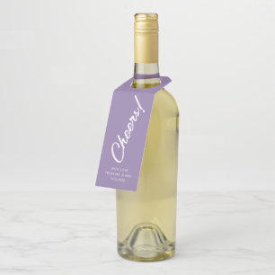 French Lilac Handwritten Script Cheers Bottle Tag