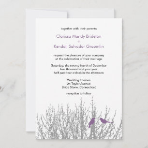 French Lilac Love Birds Weddings Custom Invitation