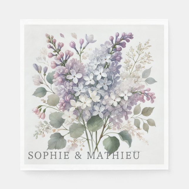 French Lilac Watercolor Floral Elegant Spring  Napkin (Front)
