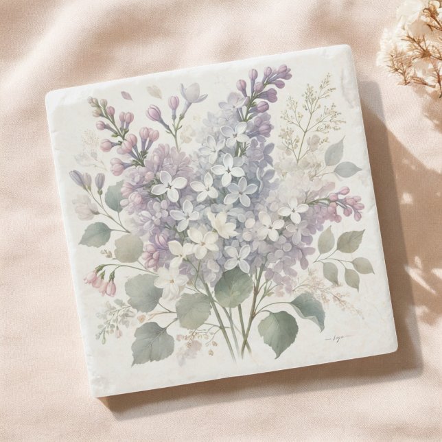 French Lilac Watercolor Floral Spring & Summer  Stone Coaster (Creator Uploaded)