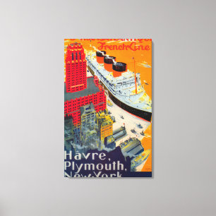 French Line Travel Poster, Havre to Plymouth, NY Canvas Print
