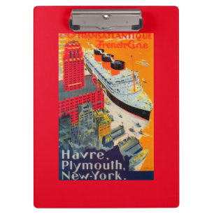 French Line Travel Poster, Havre to Plymouth, NY Clipboard