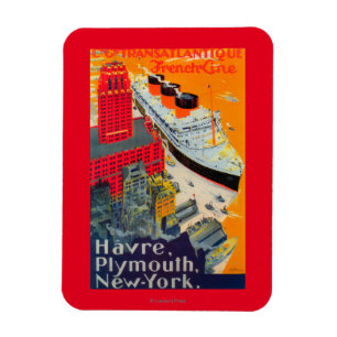 French Line Travel Poster, Havre to Plymouth, NY Magnet