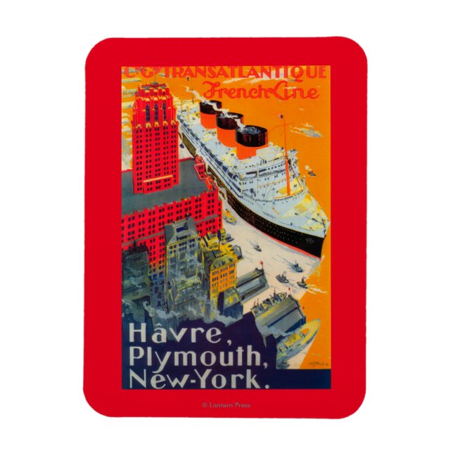 French Line Travel Poster, Havre to Plymouth, NY Magnet (Vertical)