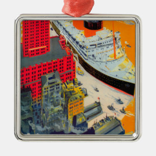 French Line Travel Poster, Havre to Plymouth, NY Metal Tree Decoration