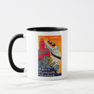 French Line Travel Poster, Havre to Plymouth, NY Mug