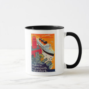 French Line Travel Poster, Havre to Plymouth, NY Mug