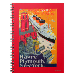 French Line Travel Poster, Havre to Plymouth, NY Notebook