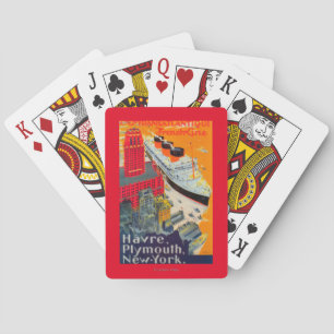 French Line Travel Poster, Havre to Plymouth, NY Playing Cards