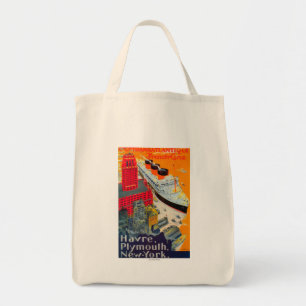 French Line Travel Poster, Havre to Plymouth, NY Tote Bag