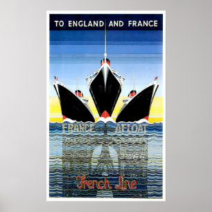French Line Vintage Ship Advertisement Poster