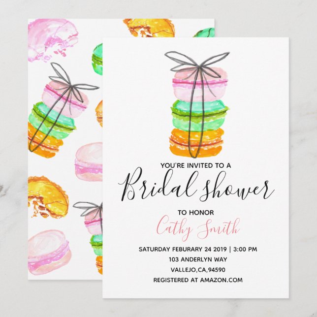 French macaron bridal shower party invitation (Front/Back)