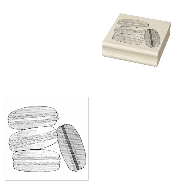 French Macaron Cookies Stack Bakery Pastry Food Rubber Stamp (Stamped)