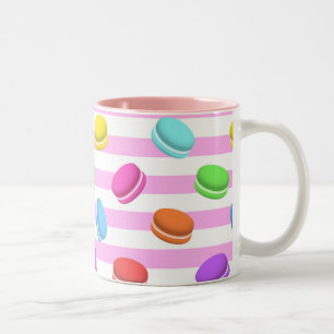 French Macaron Cute Pastel Pink Stripes Design Two-Tone Coffee Mug