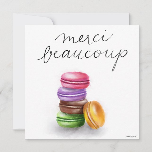 French Macaron Merci Beaucoup Thank-you Card (Front)