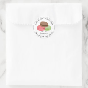 French Macaron Patisserie Bakery Business Address Classic Round Sticker