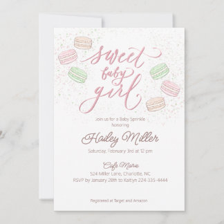 French Macaron Sweet Baby Girl Sprinkle Invitation