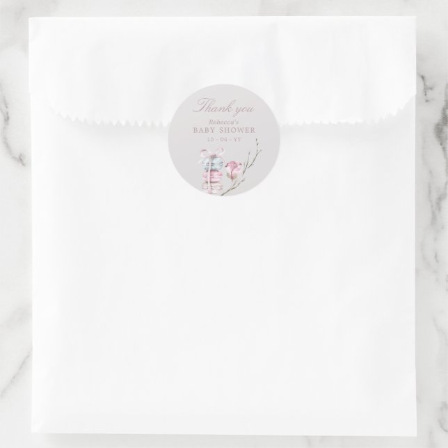 French Macaron Thank you Baby shower Classic Round Sticker (Bag)