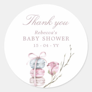 French Macaron Thank you Baby shower Classic Round Sticker