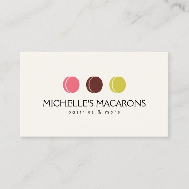 FRENCH MACARON TRIO LOGO for Bakery, Pastry Chef Business Card (Front)