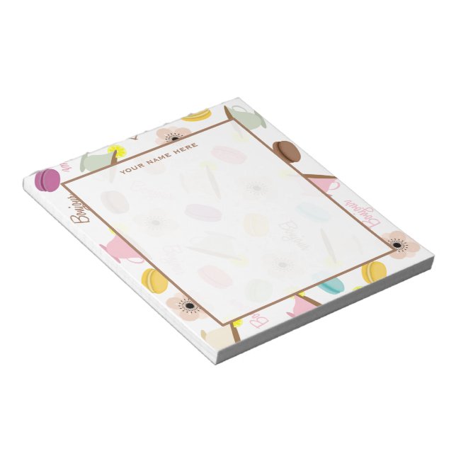 French Macarons Anemones & Teacups Notepad (Angled)