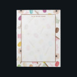 French Macarons Anemones & Teacups Notepad<br><div class="desc">A notepad featuring a print of tea cups,  French macarons,  and anemone flowers with "Bonjour" text.</div>