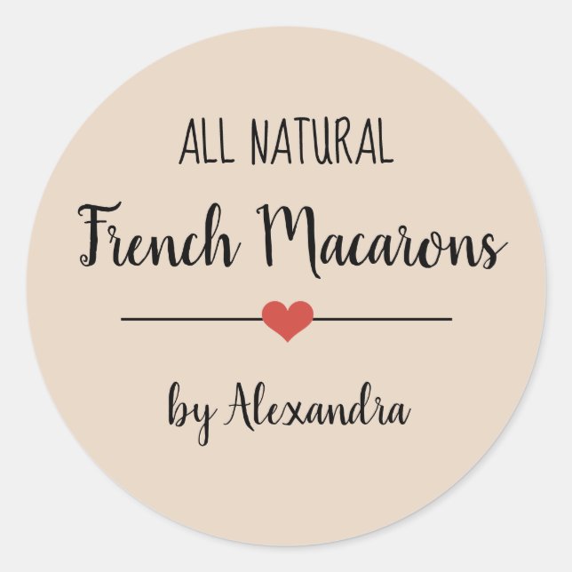 French Macarons beige script  Classic Round Sticker (Front)
