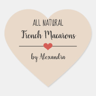 French Macarons beige script Heart Sticker