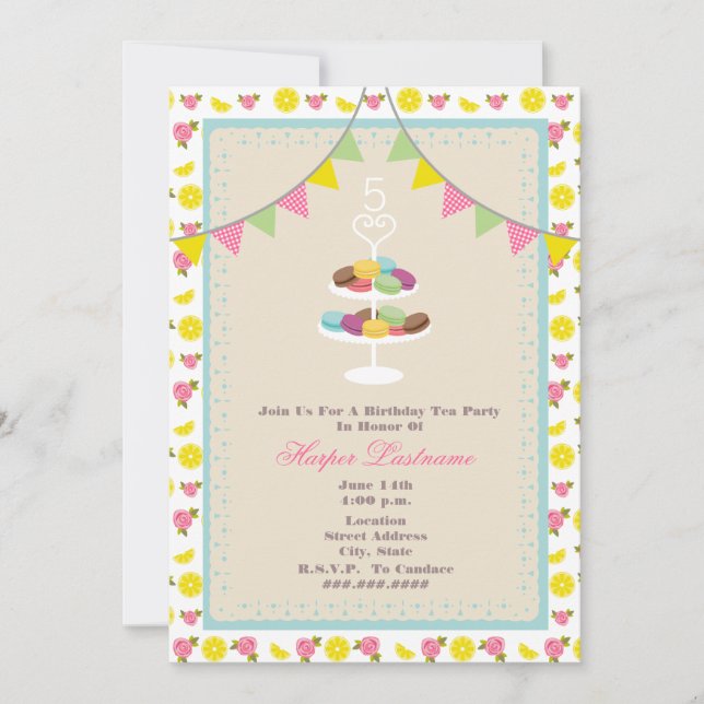 French Macarons Birthday Invitation (Front)