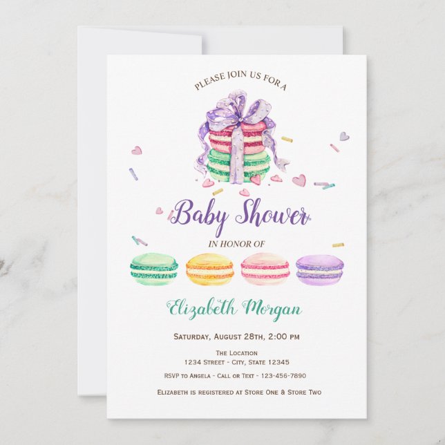 French Macarons,Blue Dots Baby Shower Invitation (Front)