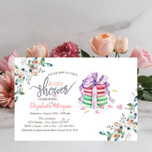 French Macarons Flowers Baby Shower Invitation