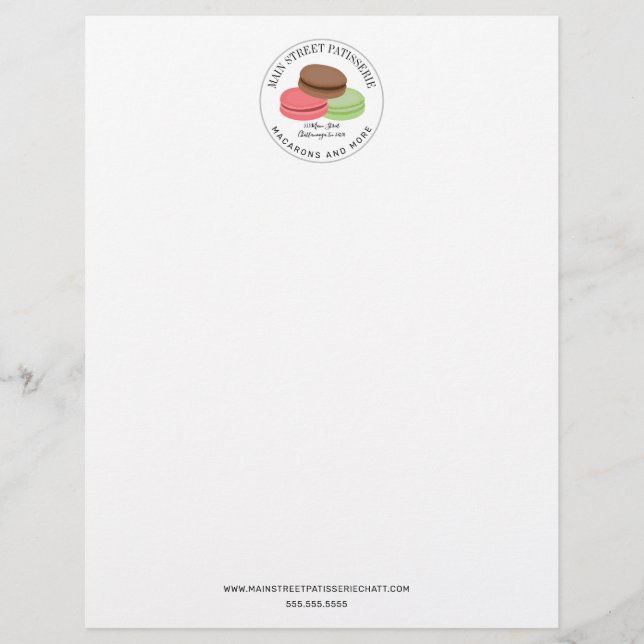 French Macarons Food Business Patissierie Custom Letterhead (Front)