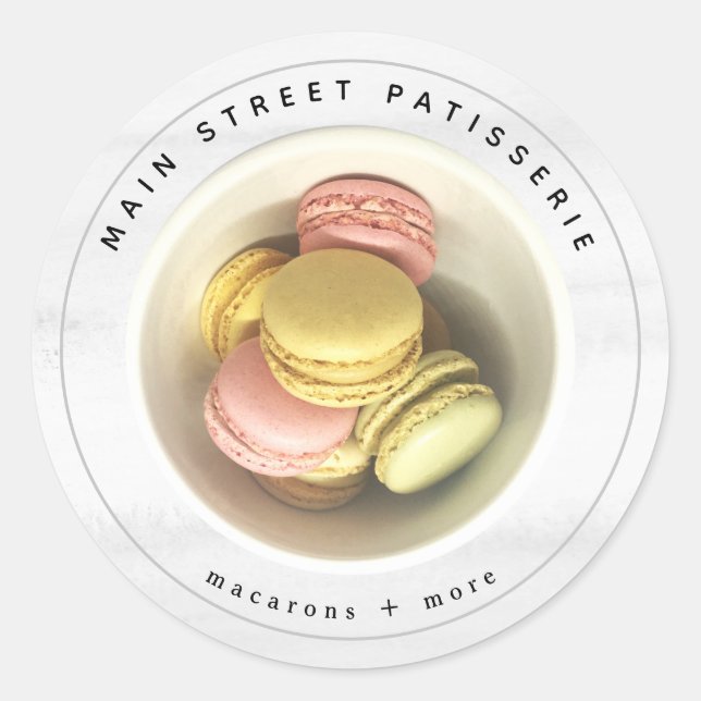 French Macarons Food Photo Patisserie Business Classic Round Sticker (Front)