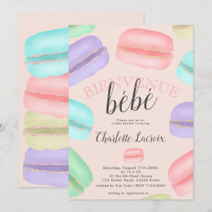 French macarons glitter pink baby shower invitation