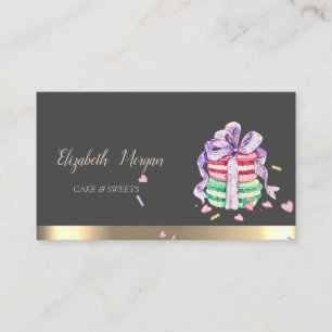 French Macarons Gold Stripe Modern Elegant Business Card