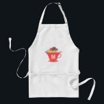 French Macarons In Red Teacup Monogram Apron<br><div class="desc">An apron featuring a cracked illustration of colourful French Macarons in a delicate faded red teacup.  Personalise with the letter of your initial.</div>