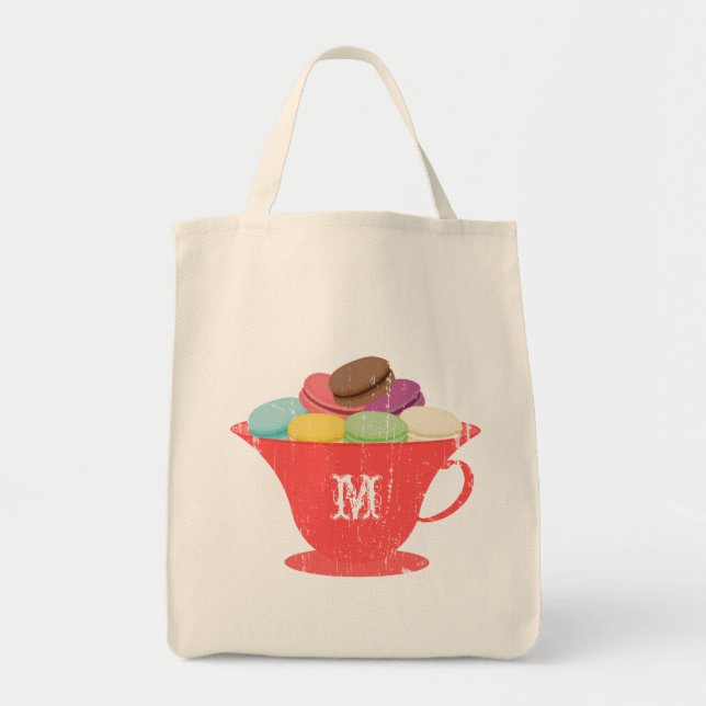 French Macarons in Red Teacup Monogram Bag (Front)