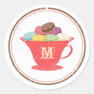 French Macarons In Red Teacup Monogram Sticker