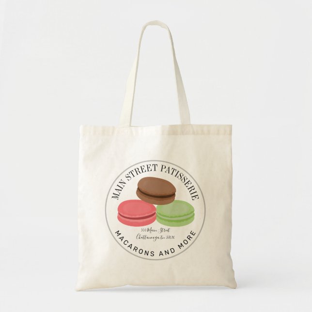 French Macarons Patisserie Business Address Tote Bag (Front)