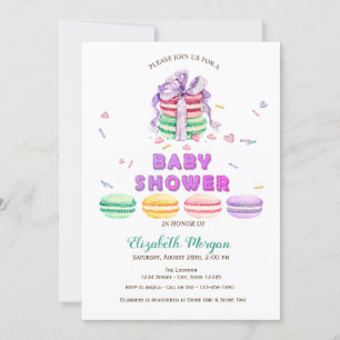 French Macarons,Striped Baby Shower Invitation