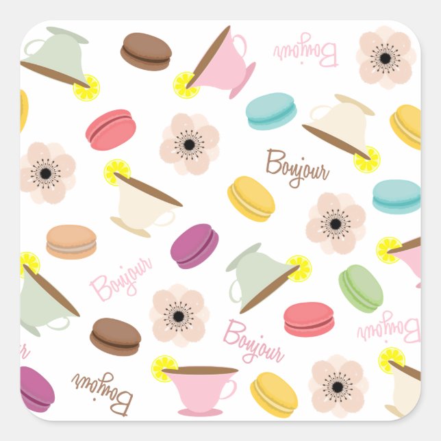 French Macarons Teacups & Anemones Sticker (Front)