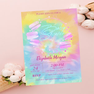 French Macarons Tie Dye Baby Shower  Invitation