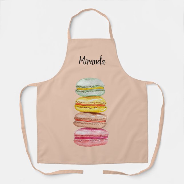 French Macarons Watercolor Hand-painted Apron (Front)