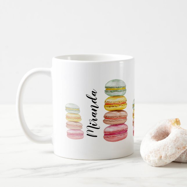 French Macarons Watercolor Hand-painted Coffee Mug (With Donut)