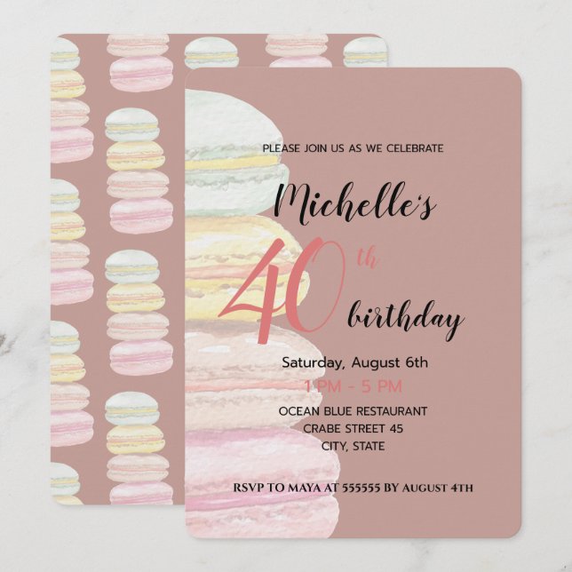 French Macarons Watercolor Hand-painted Invitation (Front/Back)