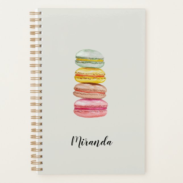French Macarons Watercolor Hand-painted Monogram Planner (Front)
