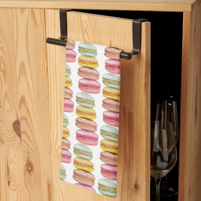 French Macarons Watercolor Hand-painted Tea Towel (Thirds Fold)