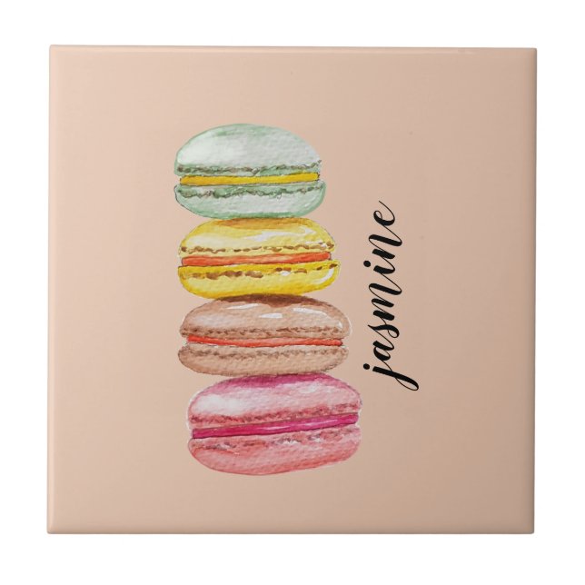 French Macarons Watercolor Hand-painted Tile (Front)