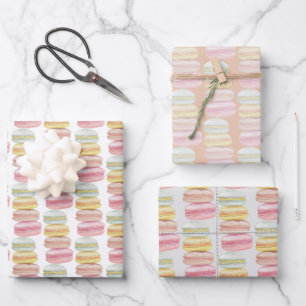 French Macarons Watercolor Hand-painted Wrapping Paper Sheet
